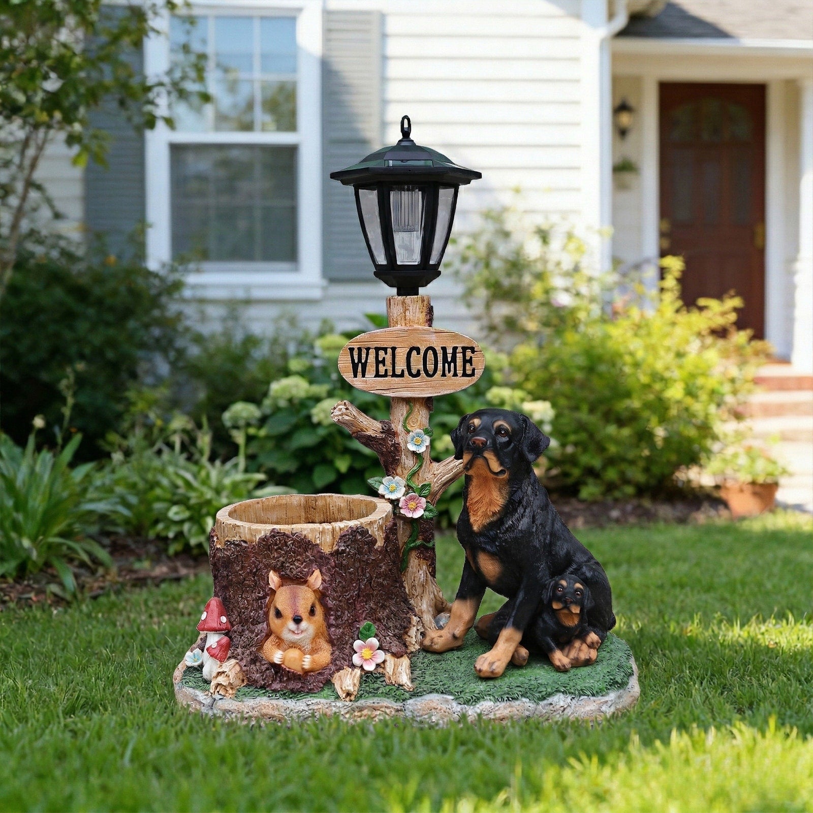 Gdfstudio Rottweiler Dog Family Planter Statue Resin Outdoor Garden Decor For Yard Patio