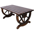 Gdfstudio Rustic Outdoor Wooden Garden And Patio 2 Person Seating Bench With Wagon Wheel Legs Slatted Seat Backrest 38.5