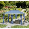 Gdfstudio Sebastian Elegant Double Roof Outdoor Gazebo With Curtains For Versatile Backyard Living