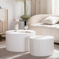 Gdfstudio Set Of 2 Modern Round Wooden Nesting Coffee Table With Handcrafted Relief Design
