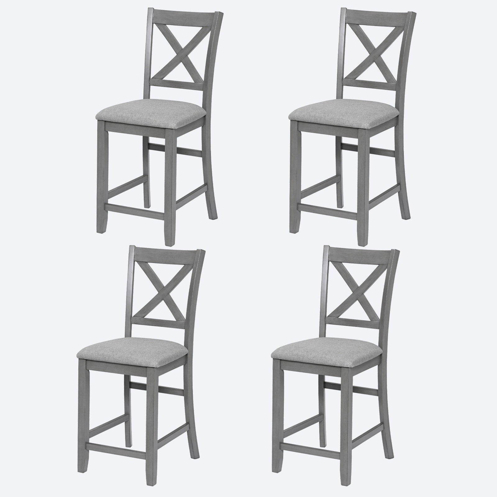 Gdfstudio Set Of 4 Classic Upholstered Counter Height Chairs With Padded Linen Seat And Ergonomic Cross Back