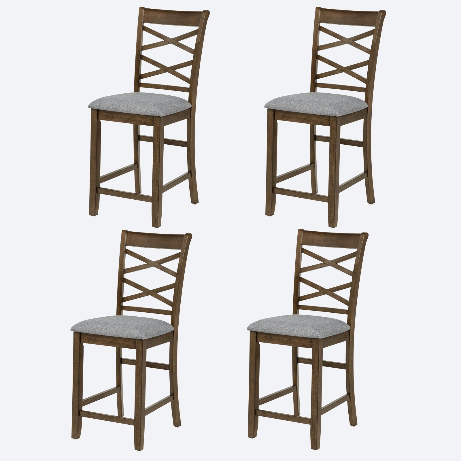 Gdfstudio Set Of 4 Wooden Upholstered Counter Height Chairs With Padded Linen Seats And Ergonomic Cross Back