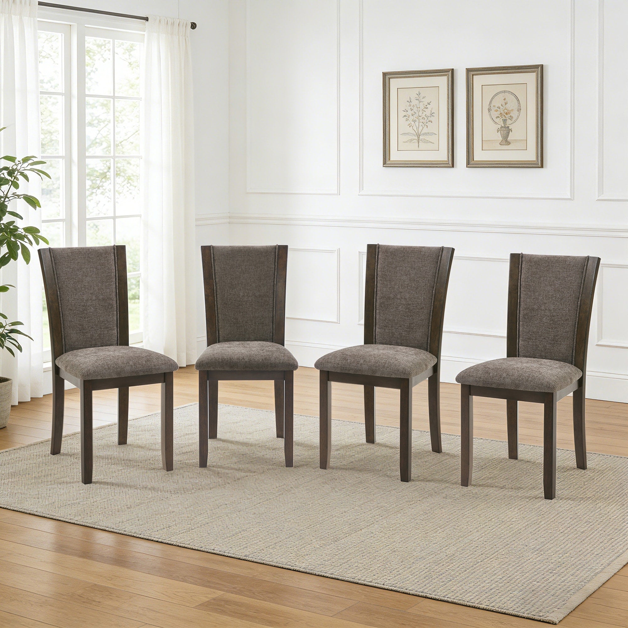 Gdfstudio Set Of 4 Wooden Upholstered Dining Side Chairs With Padded Fabric Seat And Ergonomic Curved Back