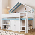 Gdfstudio Solid Wood Full Size Loft Bed With Canopy Storage Cabinet