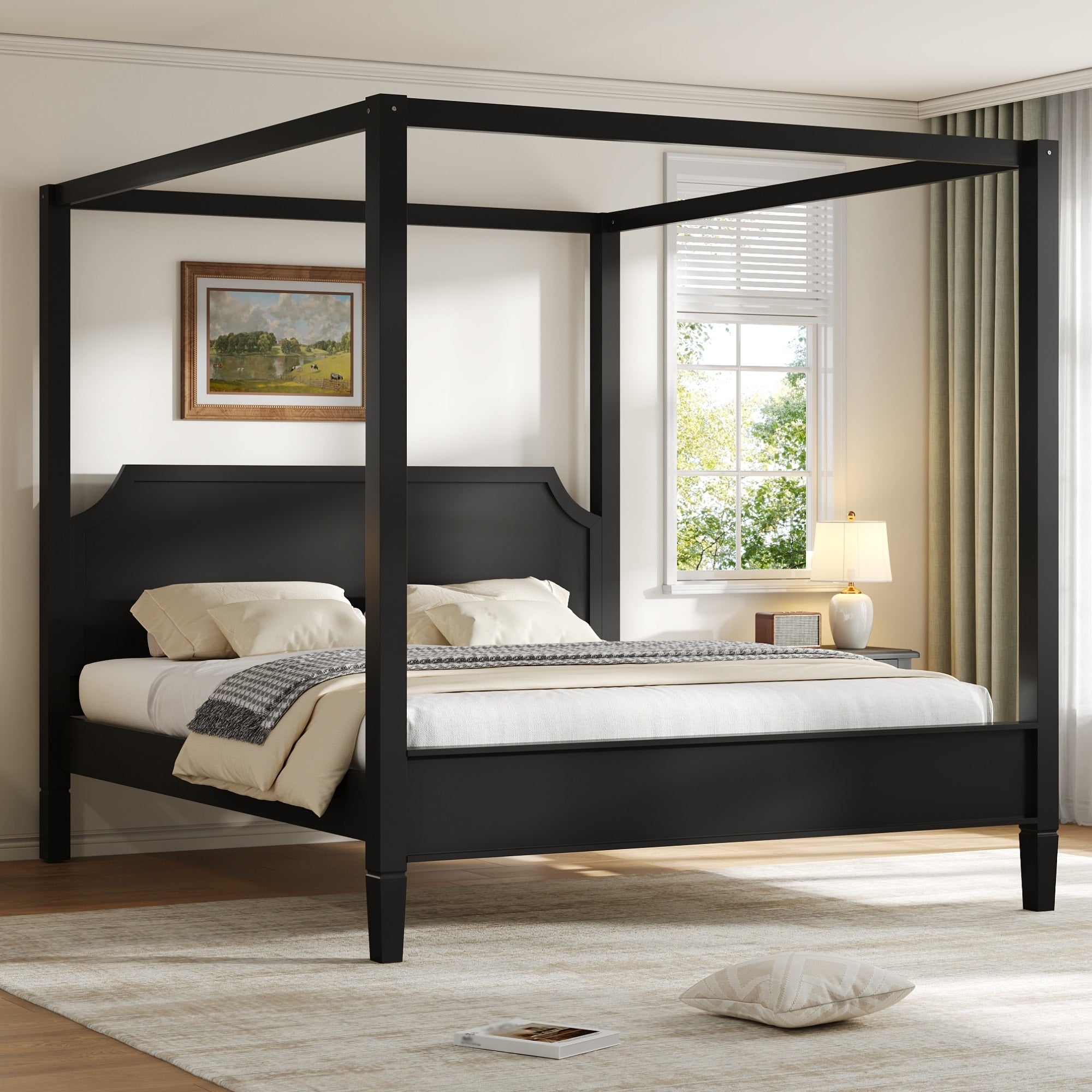 Gdfstudio Solid Wood Canopy Platform Bed Frame With Headboard