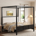 Gdfstudio Solid Wood Canopy Platform Bed With Upholstered Headboard