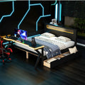 Gdfstudio Solid Wood Full Size Gaming Platform Bed With Led Desk Storage