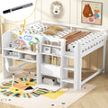 Gdfstudio Solid Wood Full Size Low Loft Bed With Desk Storage Bookcase