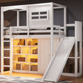 Gdfstudio Solid Wood Loft Bed With Wardrobe Slide Storage Shelves Led