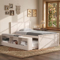 Gdfstudio Solid Wood Platform Bed With Pull Out Trundle And Side Storage Cabinet