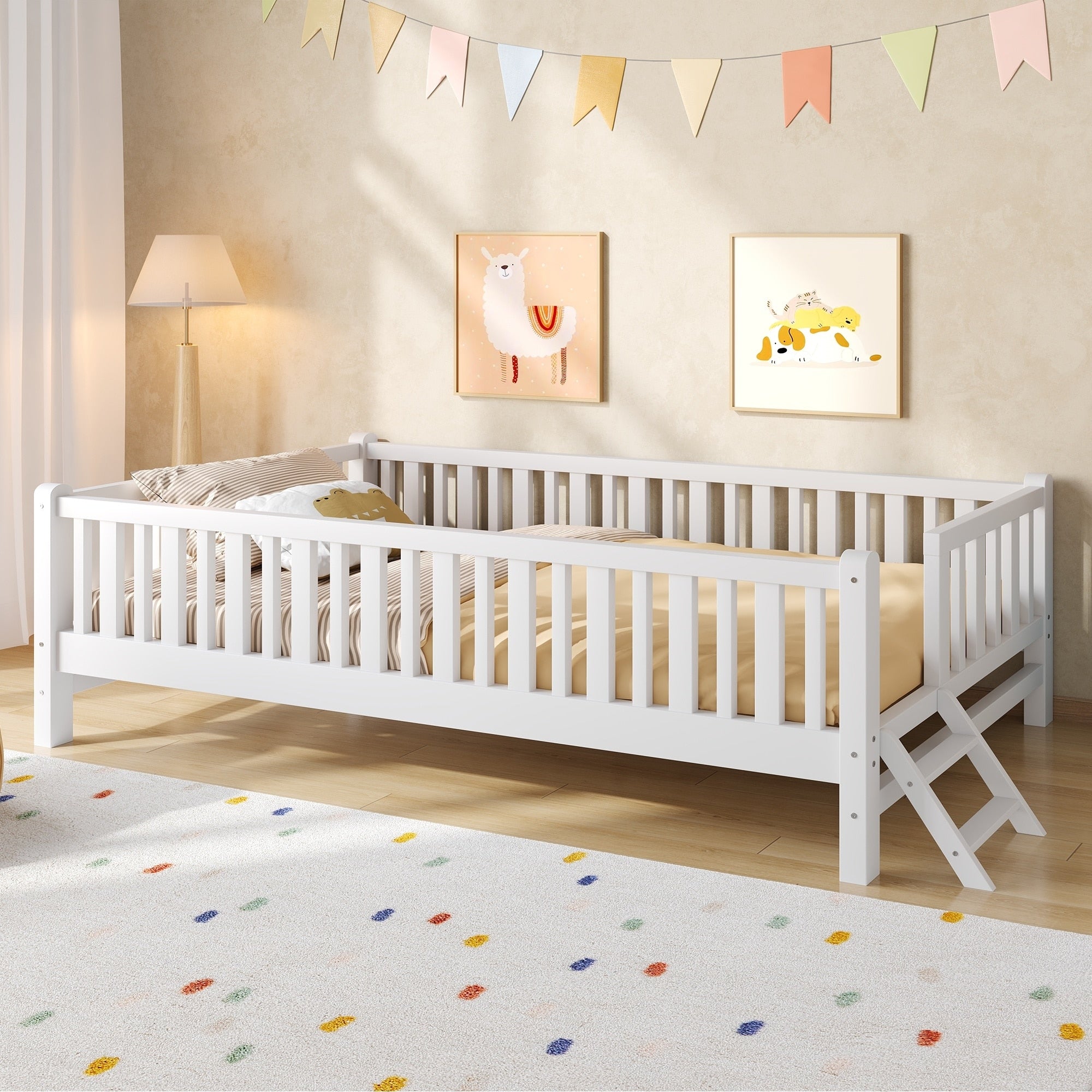 Gdfstudio Solid Wood Twin Platform Bed With Safety Guardrail