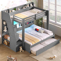 Gdfstudio Solid Wood Twin Over Full Bunk Bed With Storage Staircase Trundle Led Usb