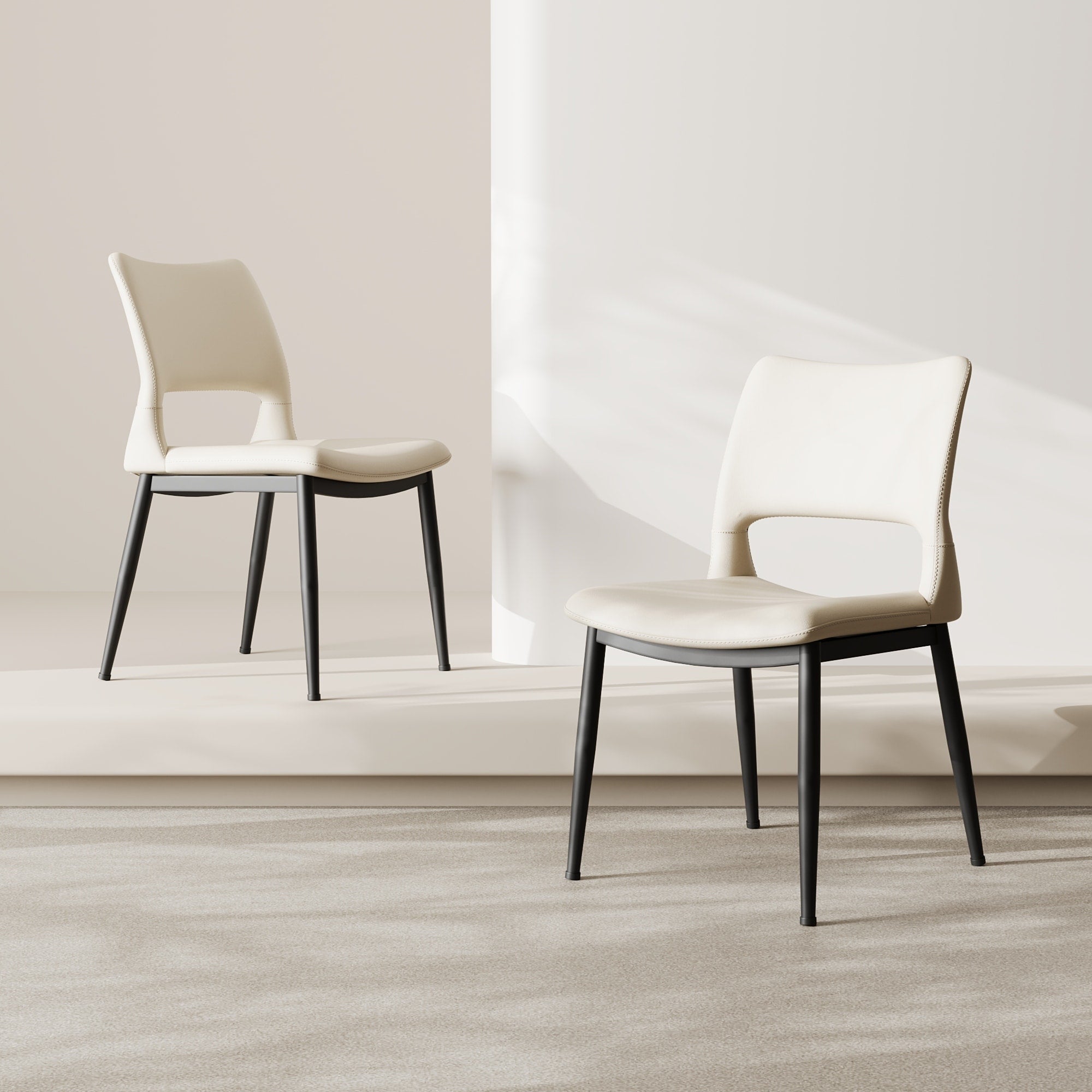 Gdfstudio Solvane Minimalist Pu Leather Upholstery Dining Chair Set With Curved Backrest Padded Seat Metal Legs Set Of 2