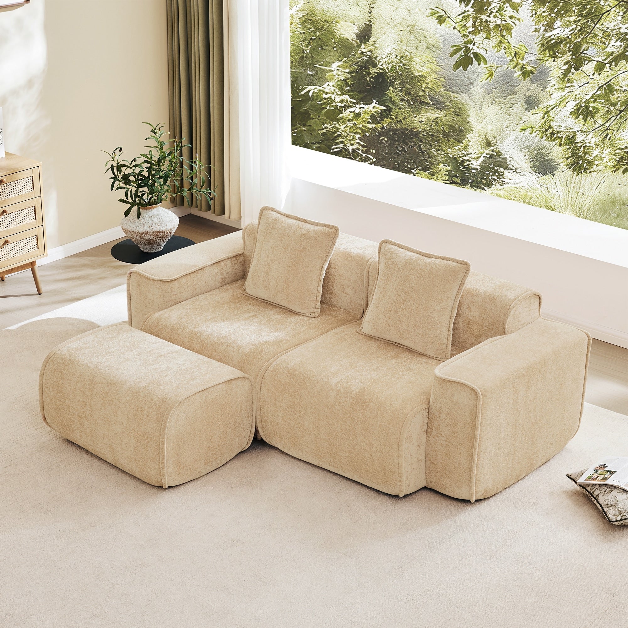 Gdfstudio Streamlined Velvet 2 Seater 78.74 Modular L Shaped Sofa With Ottoman
