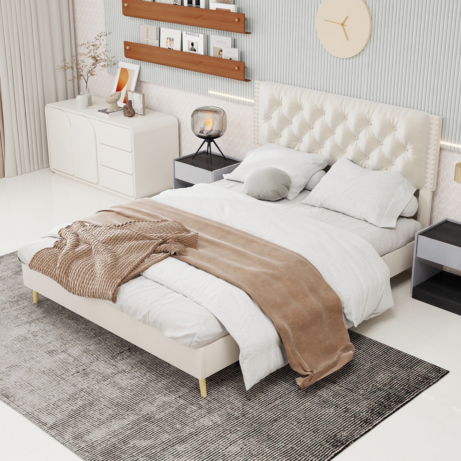 Gdfstudio Suede Soft Package Bed With Tufted Headboard