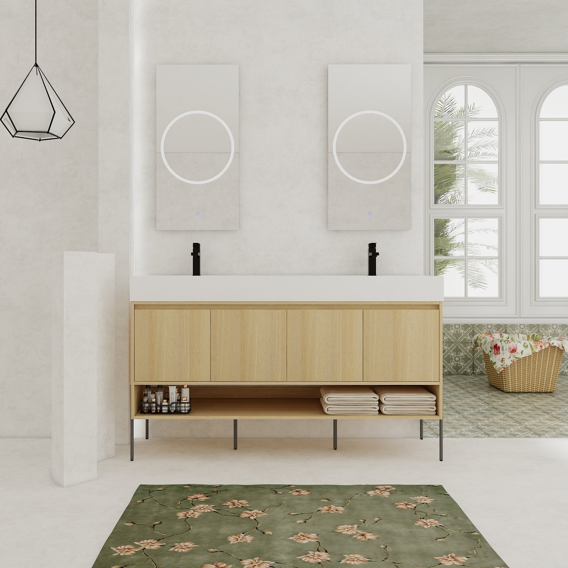 Gdfstudio Sydney Modern Freestanding Bathroom Vanity Cabinet With Double Resin Sink 4 Soft Closing Doors 60