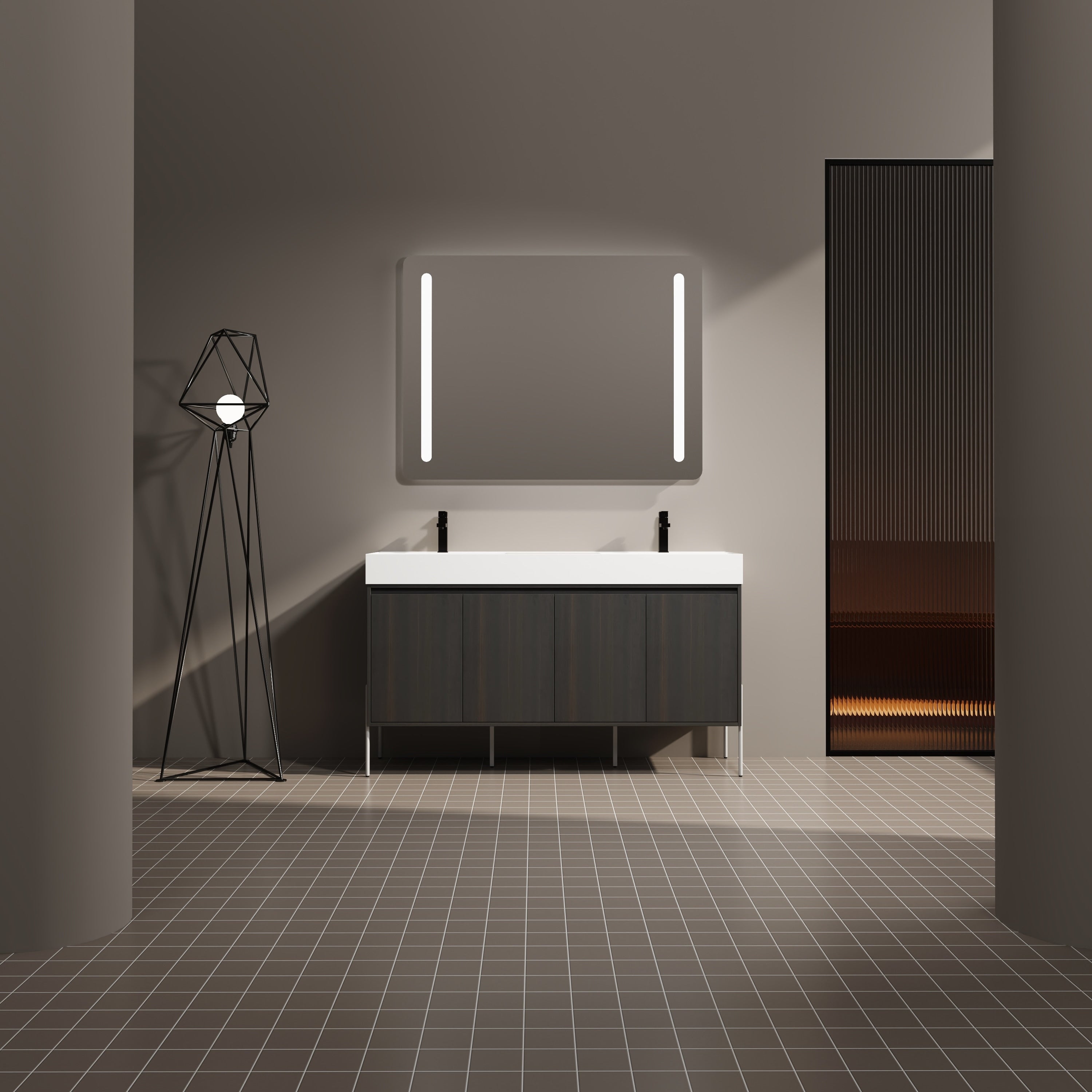 Gdfstudio Sydney Modern Freestanding Bathroom Vanity Cabinet With Double Resin Sink 4 Soft Closing Doors 60
