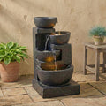 Gdfstudio Terrazzo 29 H Modern Outdoor Indoor 4 Tier Water Fountain With Cascading Bowls Stacked Stones Design Led Lights