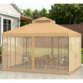 Gdfstudio Theodore Decorative Outdoor Double Roof Patio Gazebo With Integrated Shelving And Mesh Enclosure