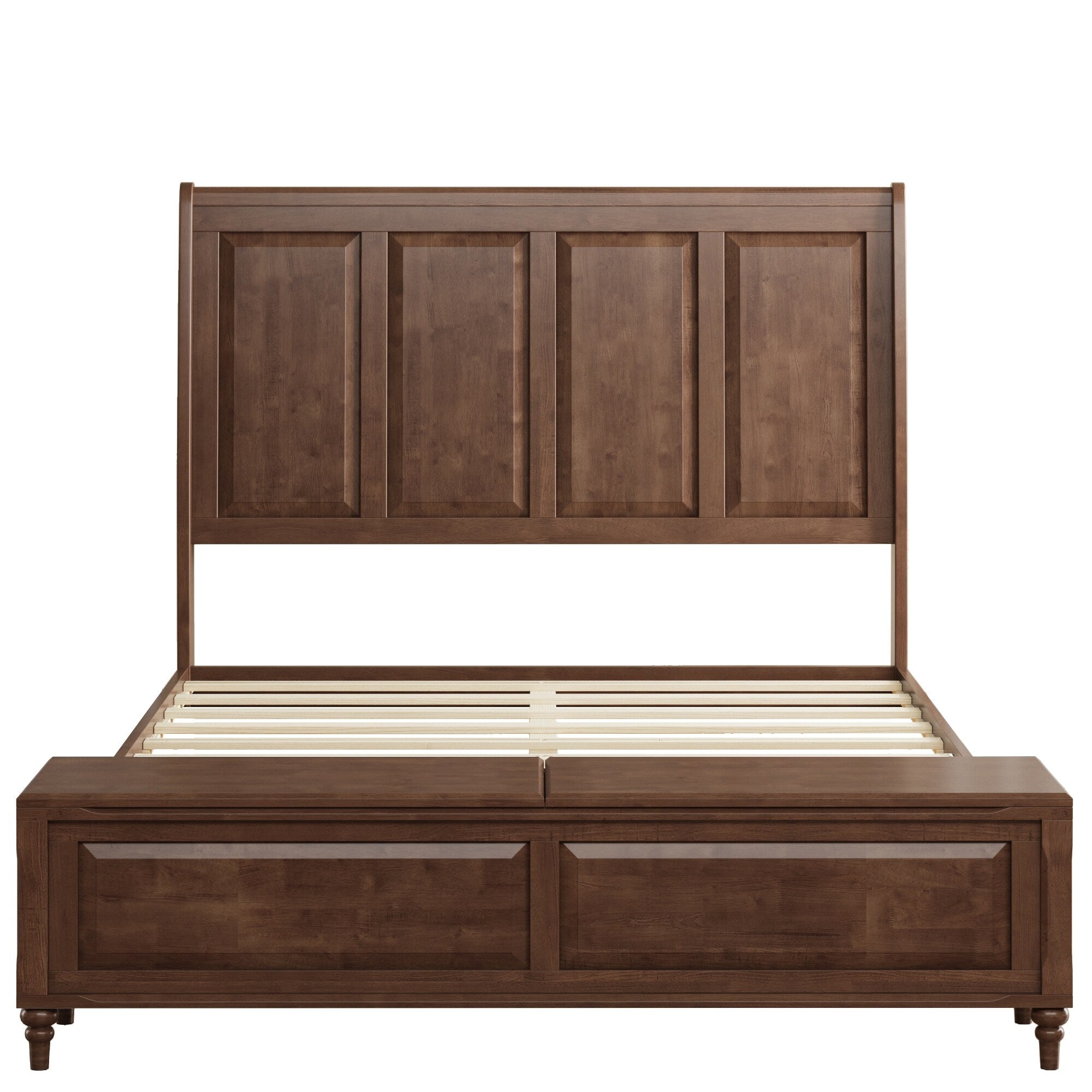 Gdfstudio Traditional Solid Wood Sleigh Bed Frame With High Paneled Headboard Storage Chest Bench No Box Spring Needed