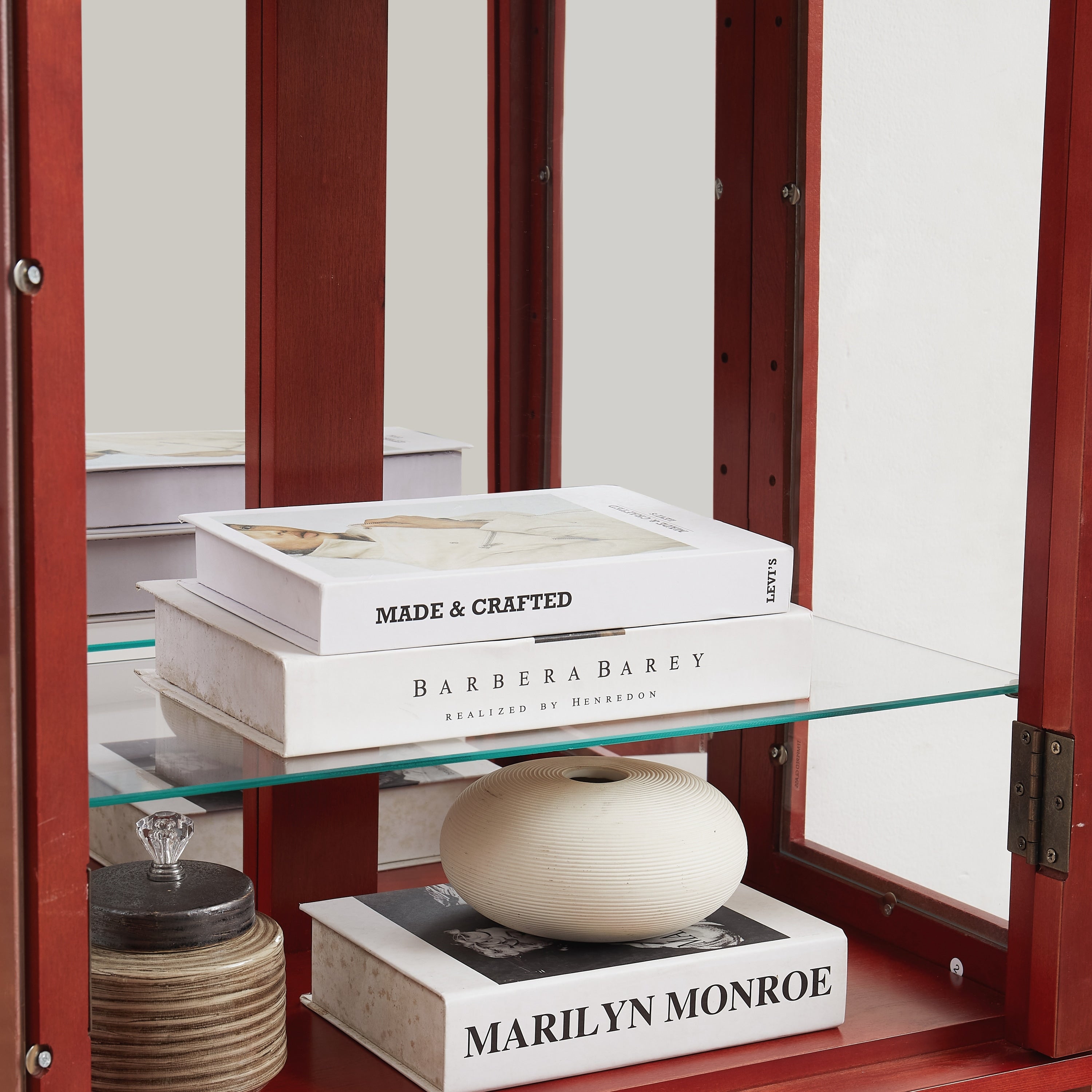 Gdfstudio Traditional Storage Lighted Glass Curio Display Cabinet With Adjustable Shelves
