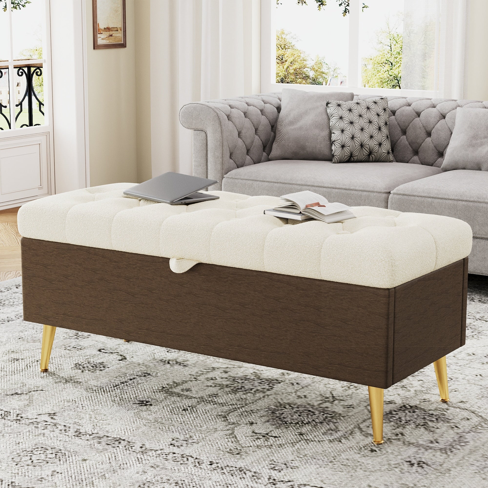 Gdfstudio Tufted 44.7 Boucle Upholstered Storage Ottoman Bench