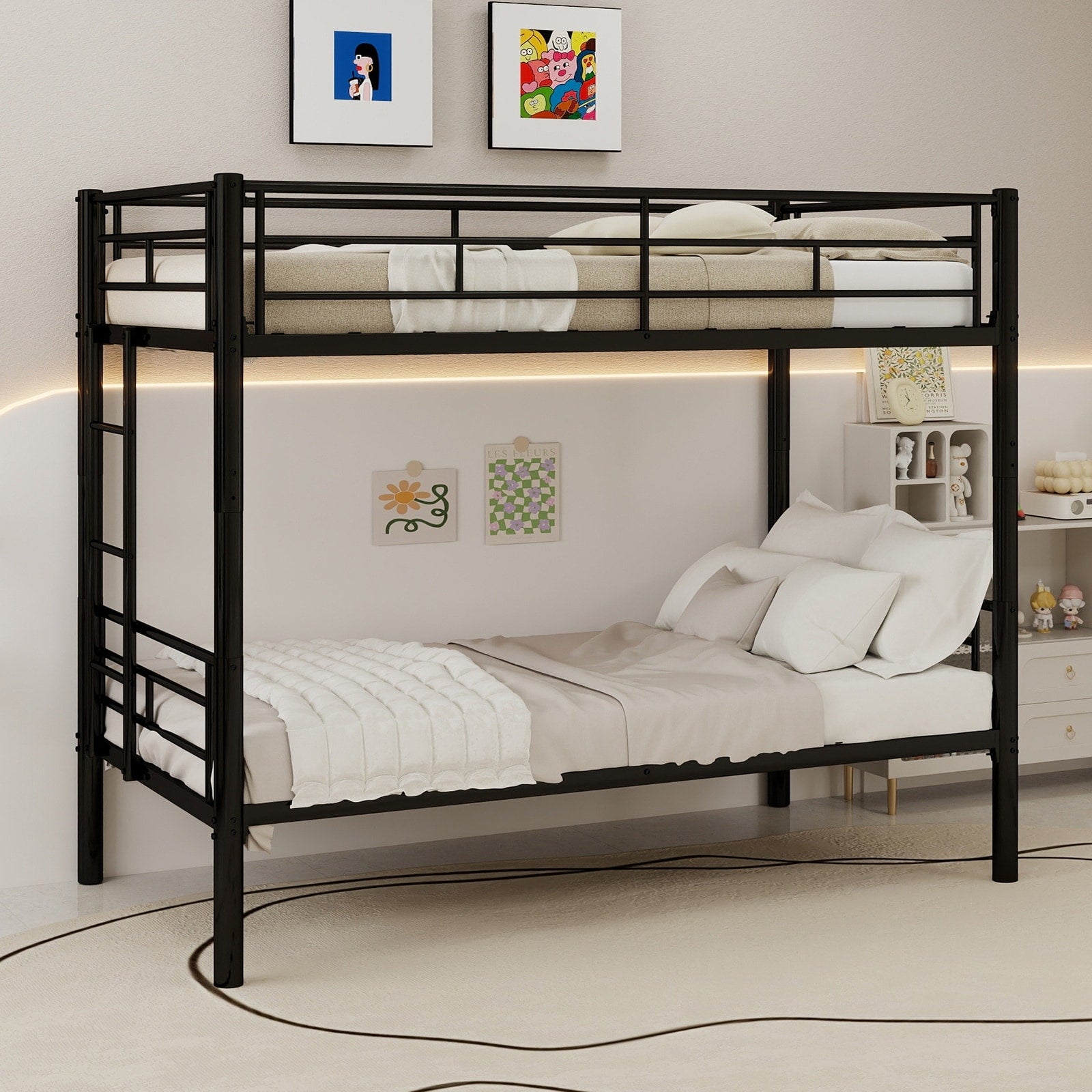 Gdfstudio Twin Over Twin Metal Convertible Bunk Bed Frame