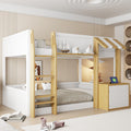 Gdfstudio Twin Over Twin Solid Wood Bunk Bed With Desk Storage Ladder And Usb Charging Ports
