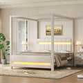 Gdfstudio Upholstered Canopy Platform Bed Frame With Led Light And Headboard