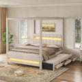 Gdfstudio Upholstered Canopy Platform Bed With Led Lights Twin Trundle And 3 Storage Drawers