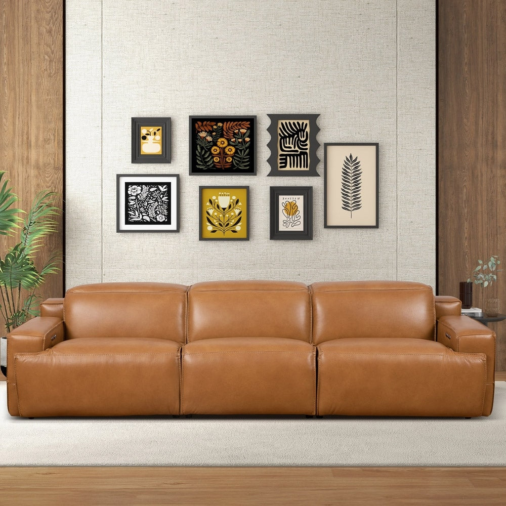 Gdfstudio Urbana Top Grain Leather Triple Power Recliner Sofa