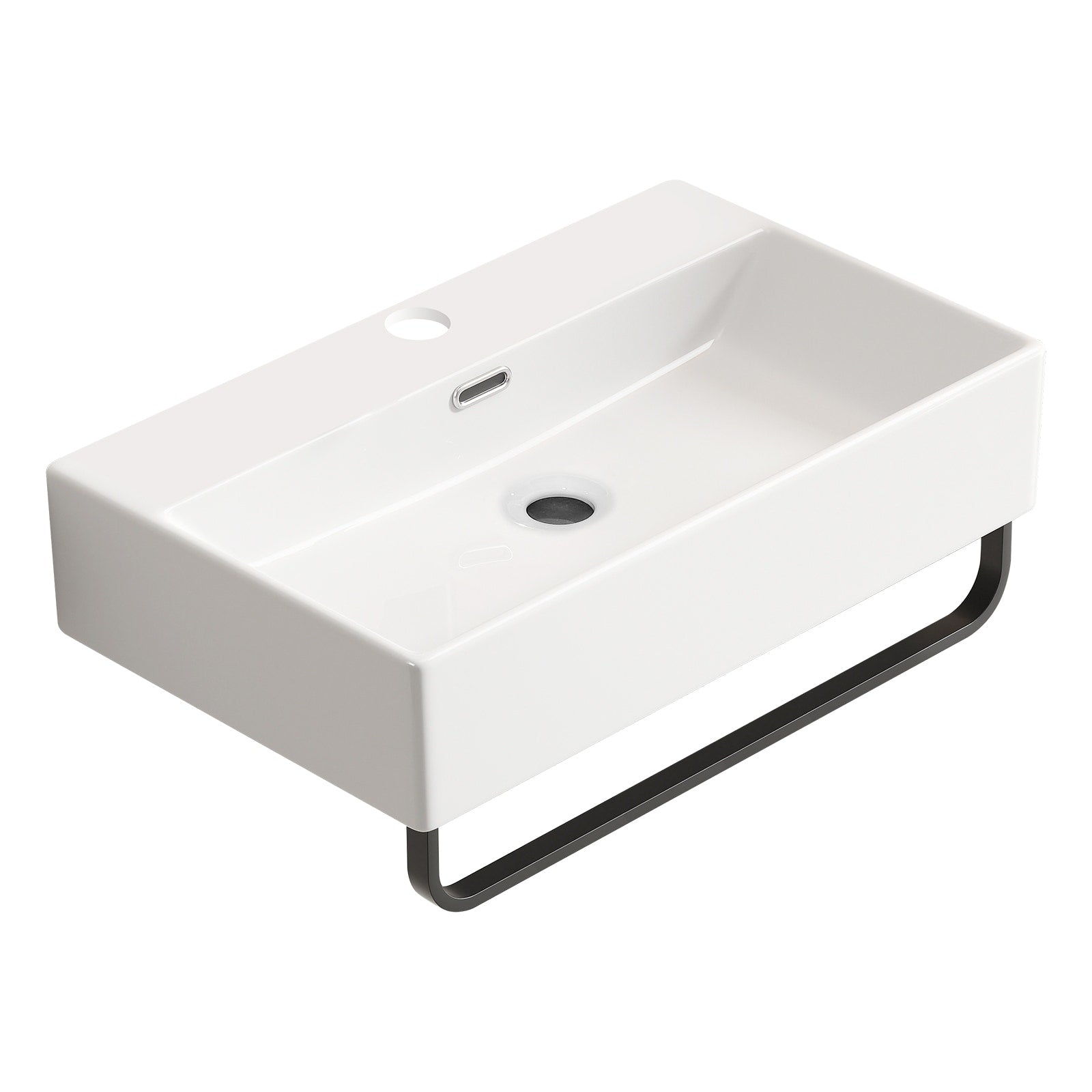 Gdfstudio Vale Modern Ceramic Wall Mounted Vessel Sink With Integrated Towel Bar And Faucet Hole