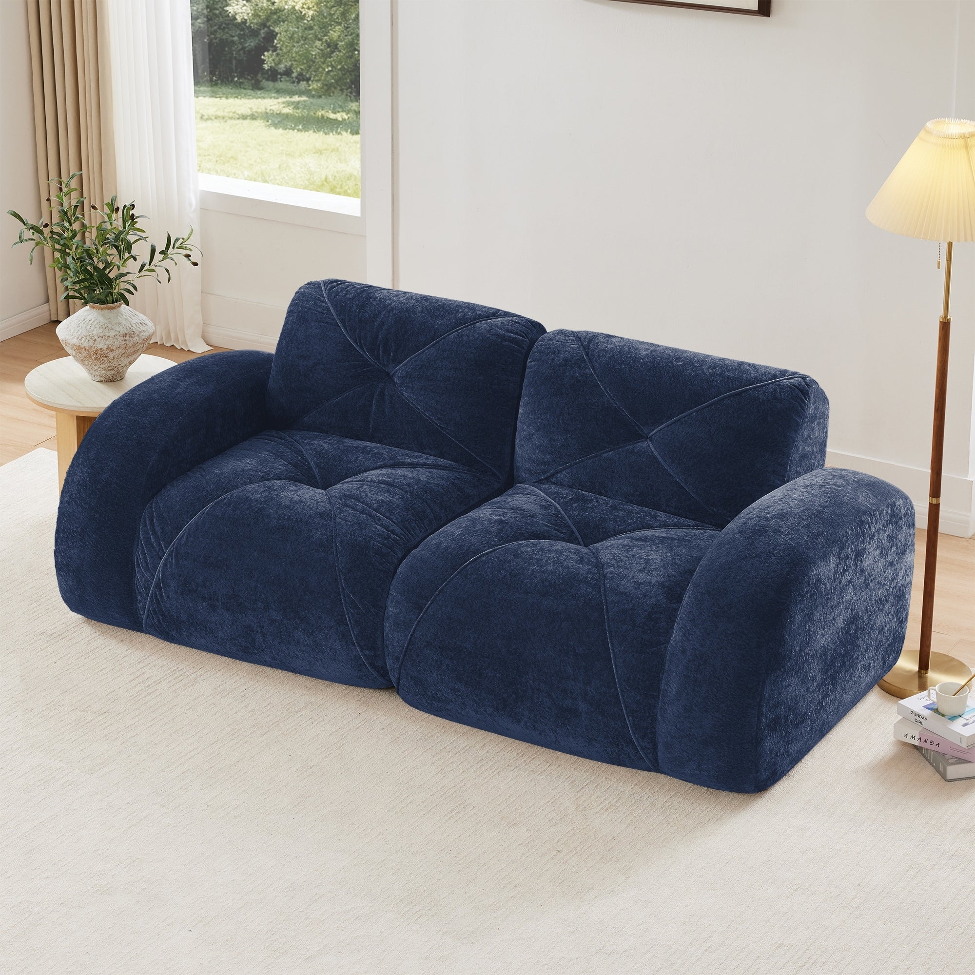 Gdfstudio Velvet 2 Seater 80.3 Ergonomic Tufted Boneless Sofa With 32D High Density Sponge