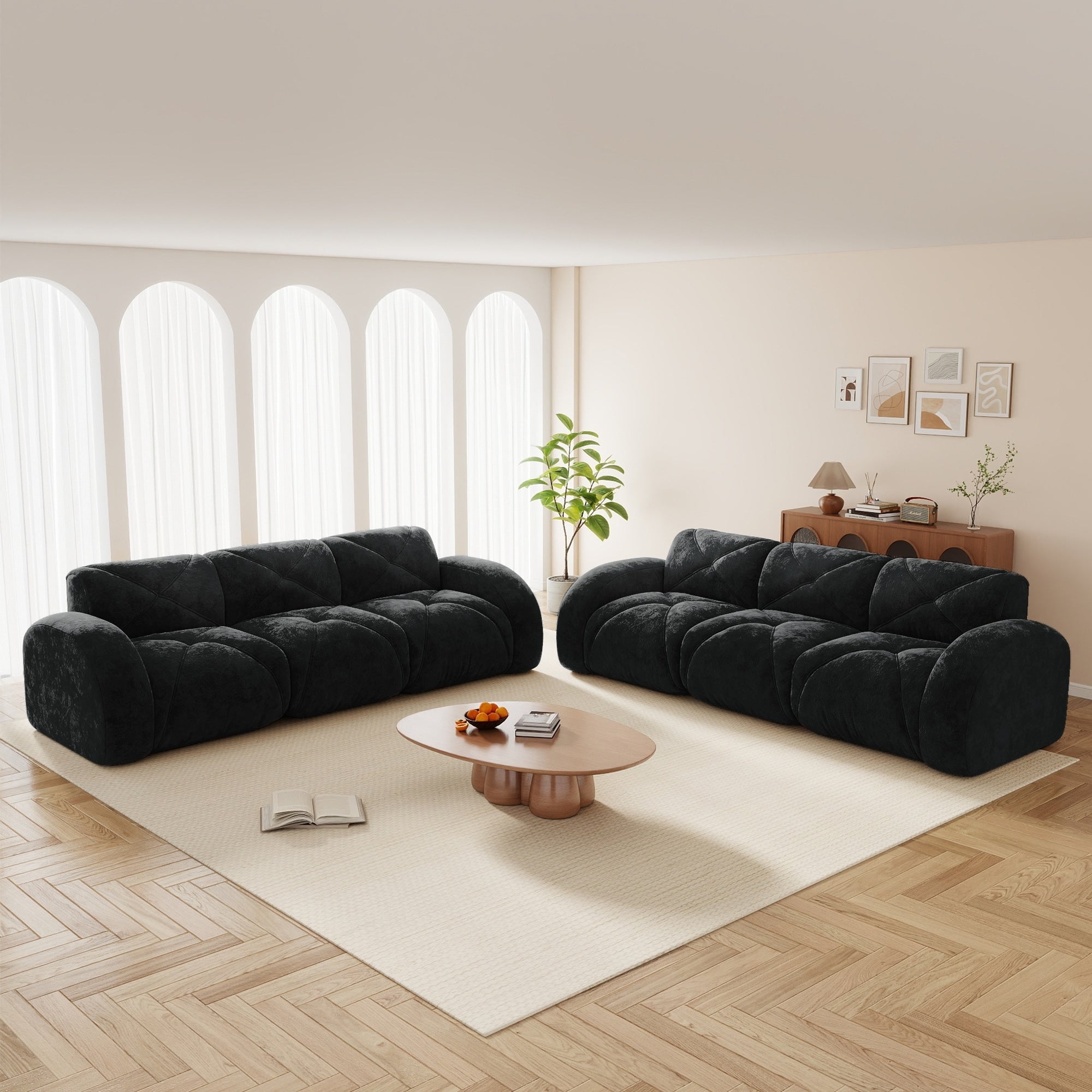 Gdfstudio Velvet 3 3 Seater Modular Sofa Set With 32D High Density Sponge Deep Seat
