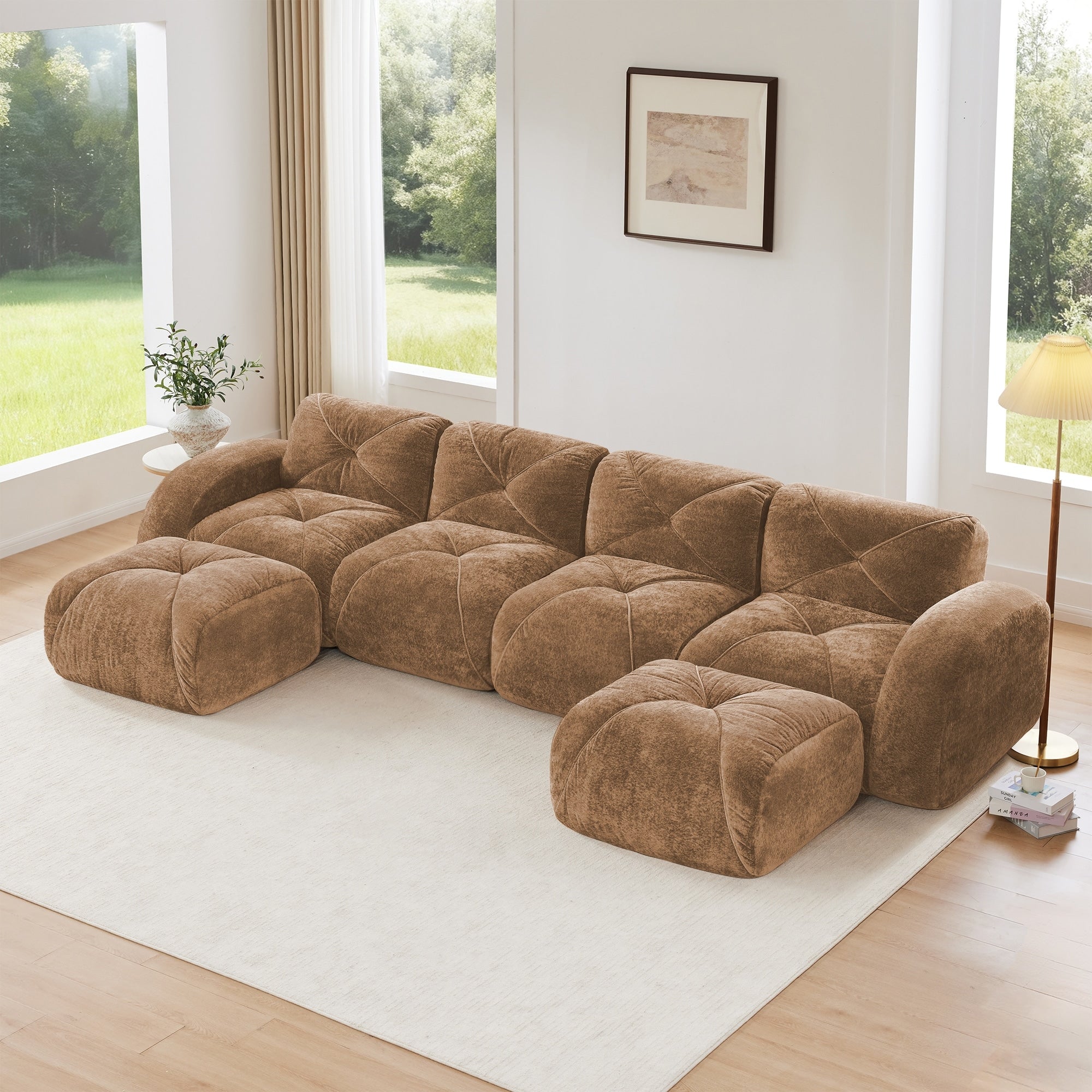 Gdfstudio Velvet 4 Seater 140.9 U Shaped Sofa With 32D Sponge Movable Ottoman