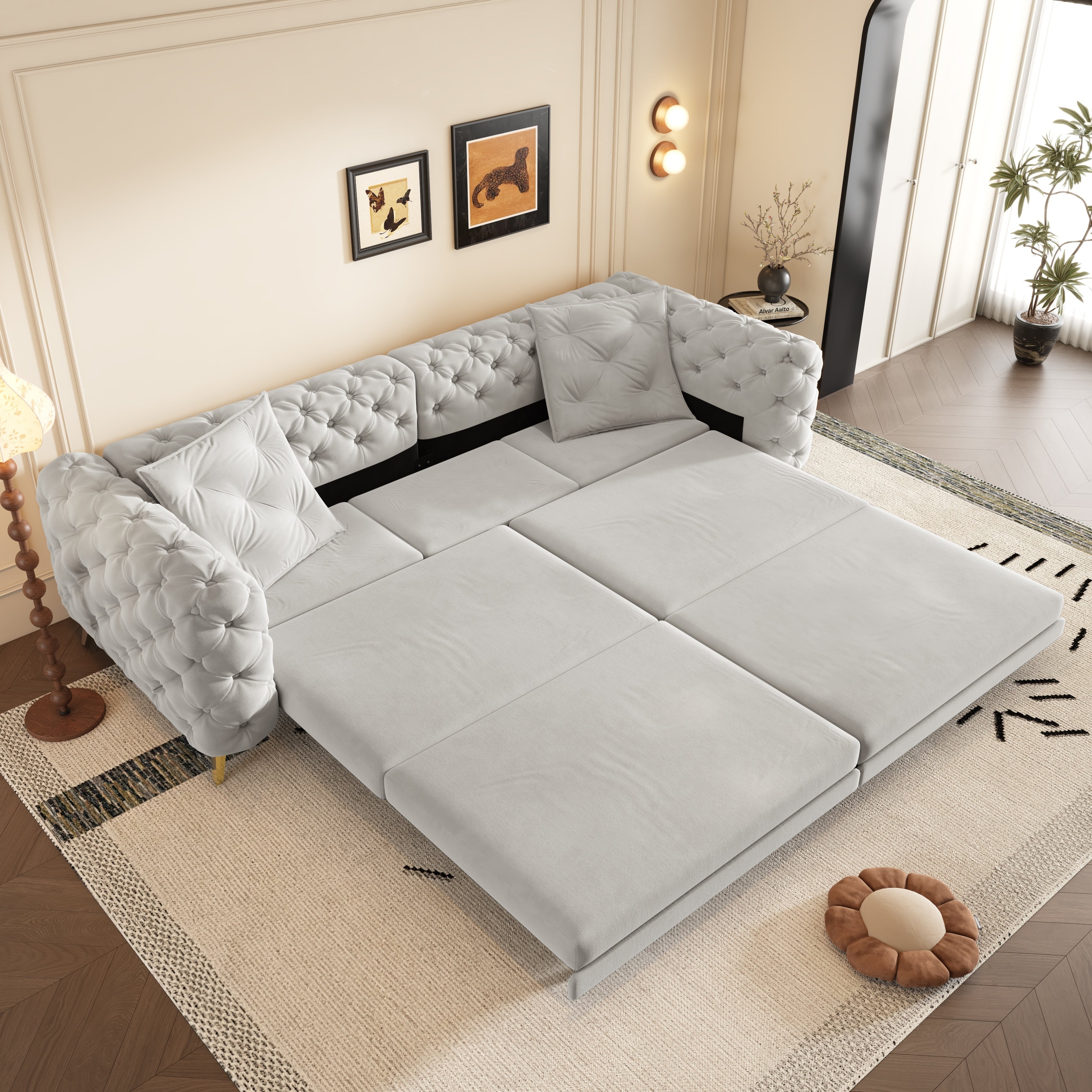 Gdfstudio Velvet 97.7 3 In 1 Convertible Sleeper Sofa With Pull Out Bed