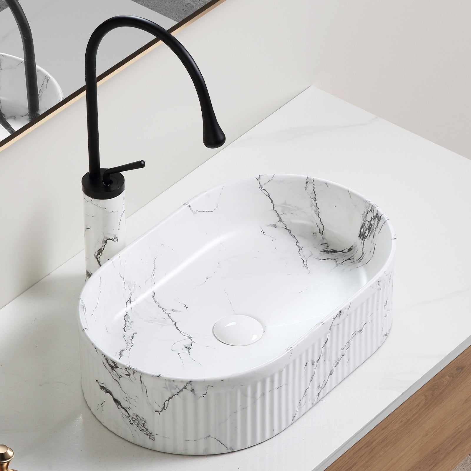 Gdfstudio Vincent Artistic Marble Pattern Vessel Bathroom Sink With Ceramic Basin And Countertop Vanity Design