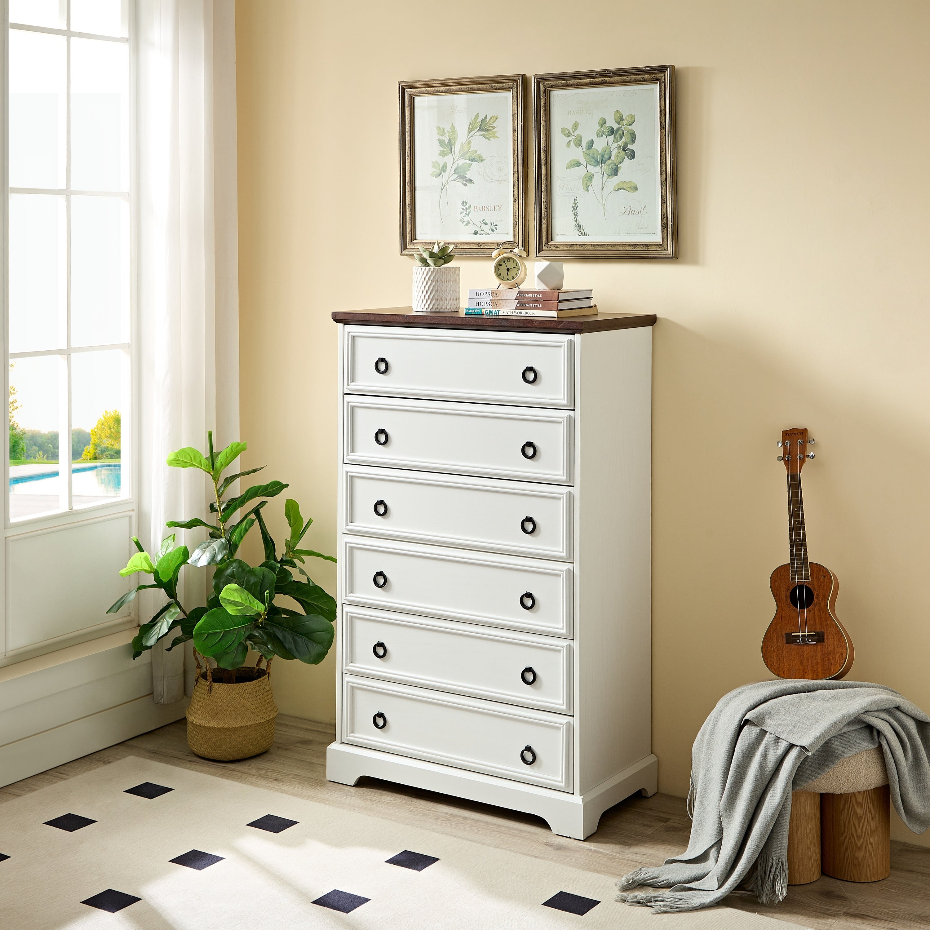 Gdfstudio Wash Modern 6 Drawer Tall Dresser With Textured Borders And Easy Pull Handles