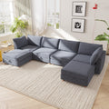 Gdfstudio Waterproof Fabric 6 Seat 127.56 Modular Sectional Sofa With Storage Solid Wood Frame