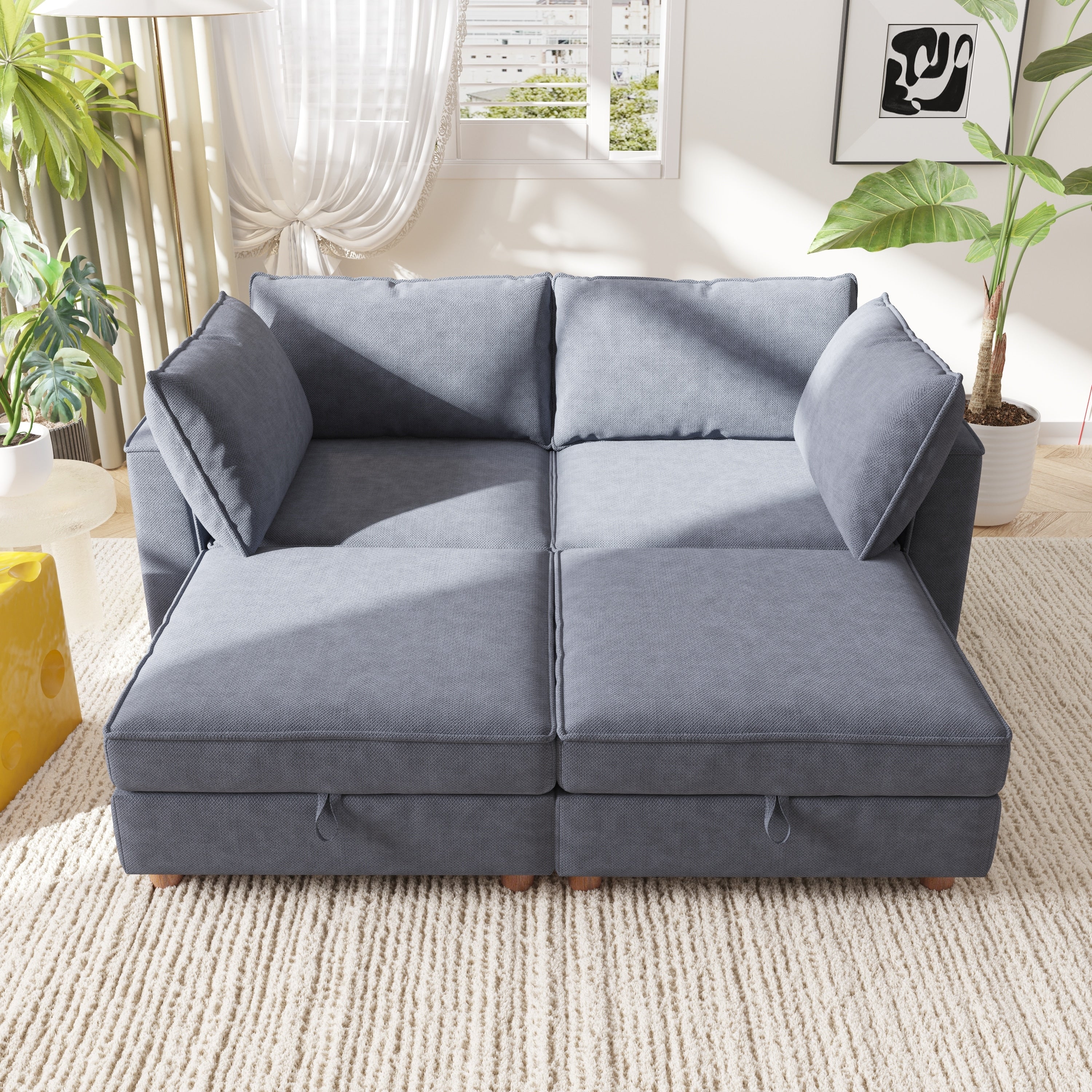Gdfstudio Waterproof Fabric 93.7 Modular Sectional Sofa With Storage For Living Room