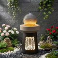 Gdfstudio Wheat Carving Spherical Shape Outdoor 32 H Resin Garden Fountain With Warm Led Lighting