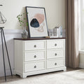 Gdfstudio White Modern Farmhouse 6 Drawer Dresser With Oak Grain Top And Smooth Metal Slides