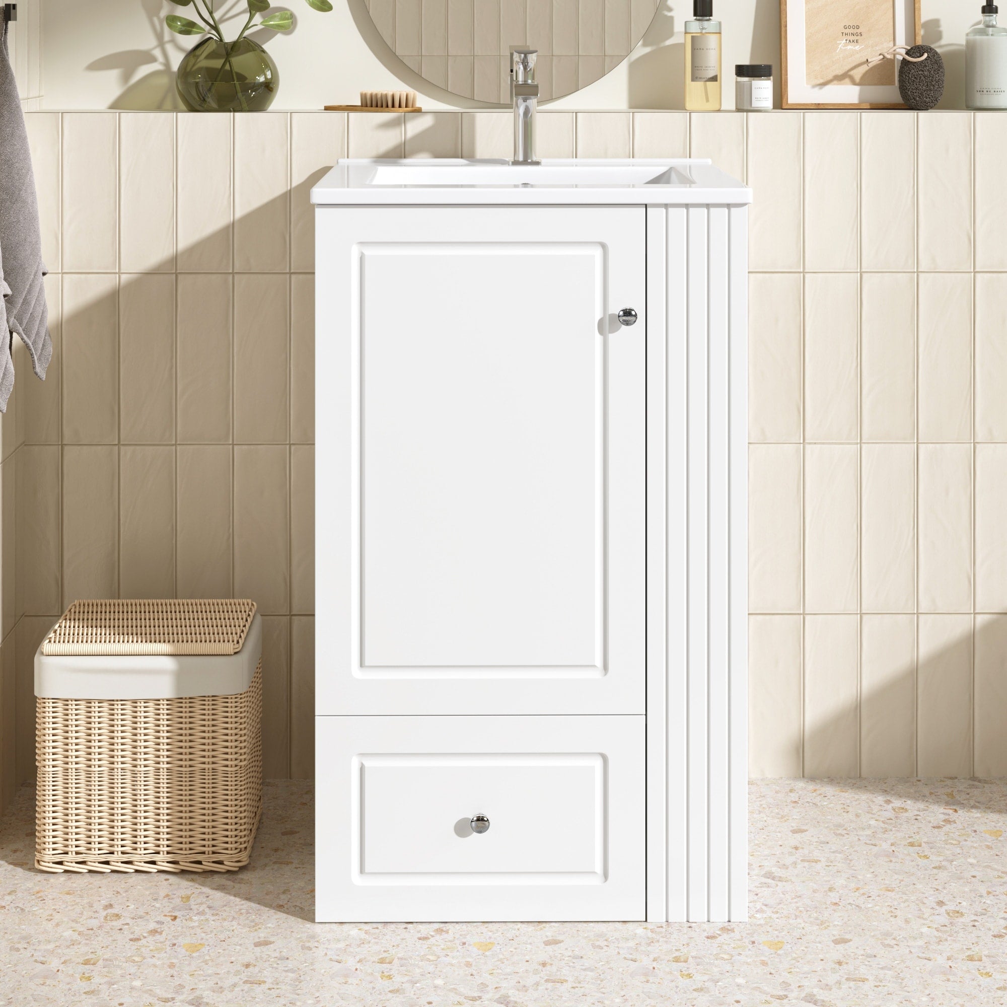 Gdfstudio Winthrop Freestanding 20 Bathroom Vanity With Ceramic Sink Soft Close Drawer Open Side Shelves Towel Bar