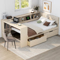 Gdfstudio Wood Platform Bed With Upholstered Headboard Storage Drawers Charging Station
