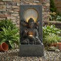 Gdfstudio Zen Fengshui 28 H Outdoor Freestanding Buddha Water Fountain With Calm Cascading Waterfall Led Lights