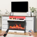 Gdfstudio Alaric 3 Sided Wood Tv Stand With Electric Fireplace With Led Lights And Storage