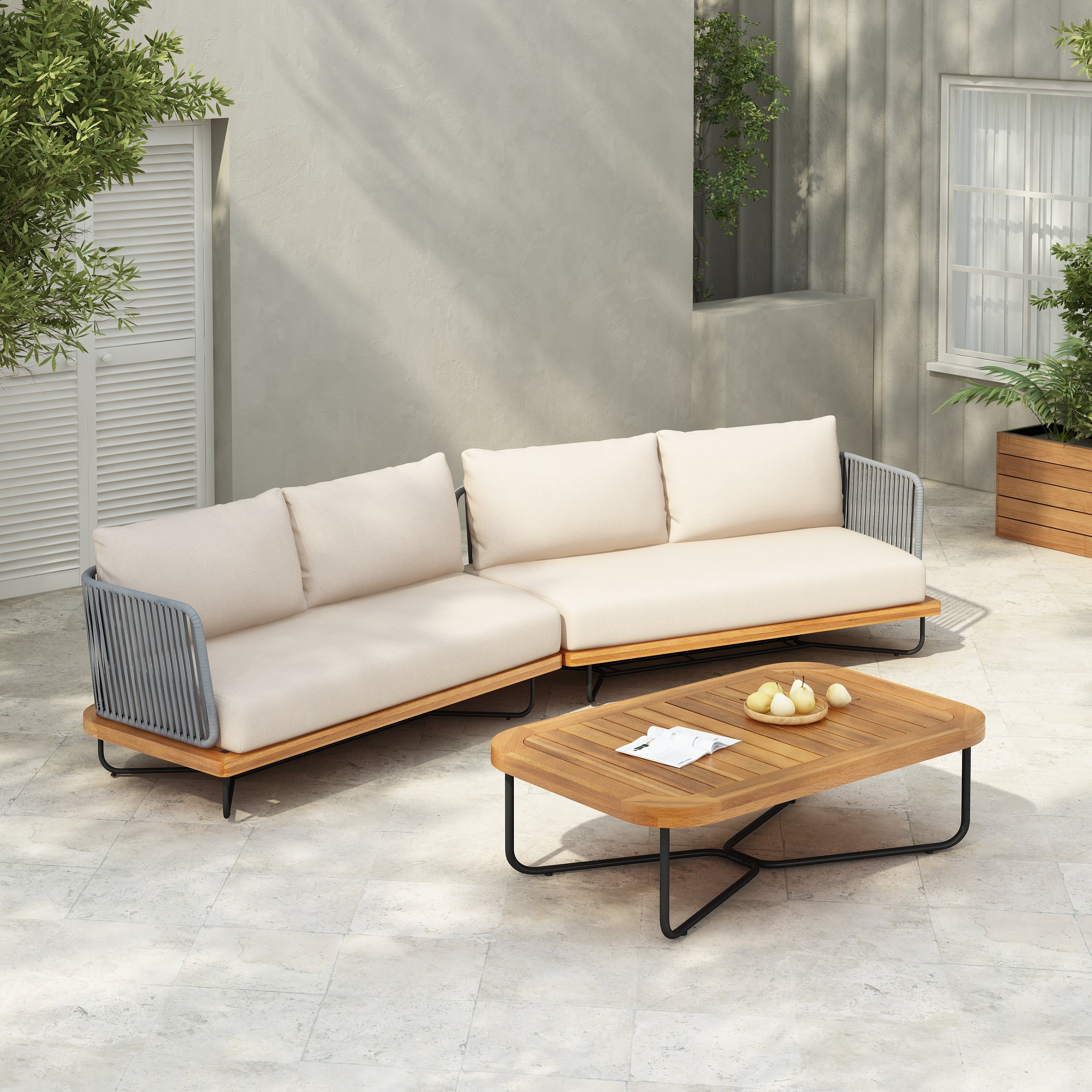 Gdfstudio Alaric Acacia Wood Rope Woven Outdoor Leisure Sofa Set