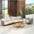 Gdfstudio Alaric Acacia Wood Rope Woven Outdoor Sofa Set With Club Chairs And Cushion