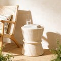 Gdfstudio Aura Hourglass Outdoor Side Table With Simulated Stone Texture Lightweight Mgo Concrete