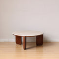Gdfstudio Aurelian Solid Wood Sintered Stone Round Coffee Table With Sculptural Base